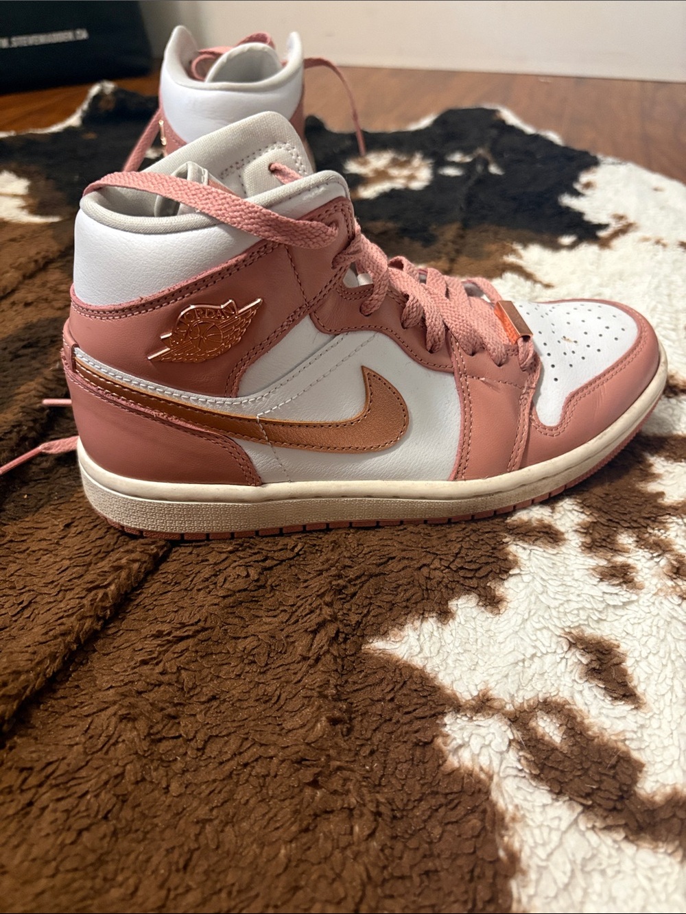 Nike Air Jordan 1 Mid Women’s Sneakers - Rose Pink/White with Metallic Rose-Gold